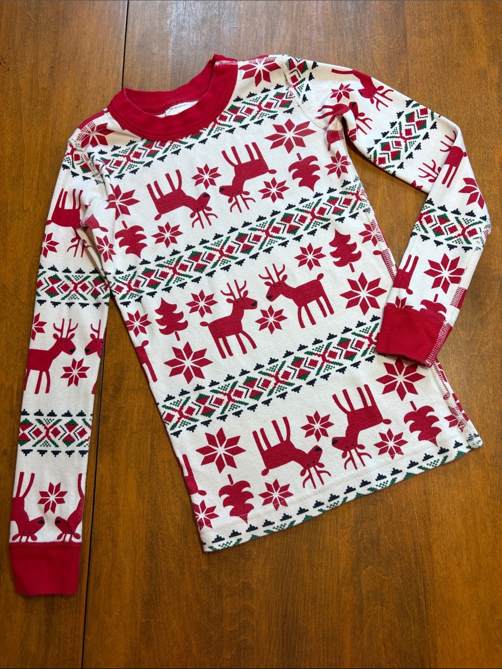 Kids Hanna Andersson Red & White Reindeer Pattern Long Sleeve Pajama Top